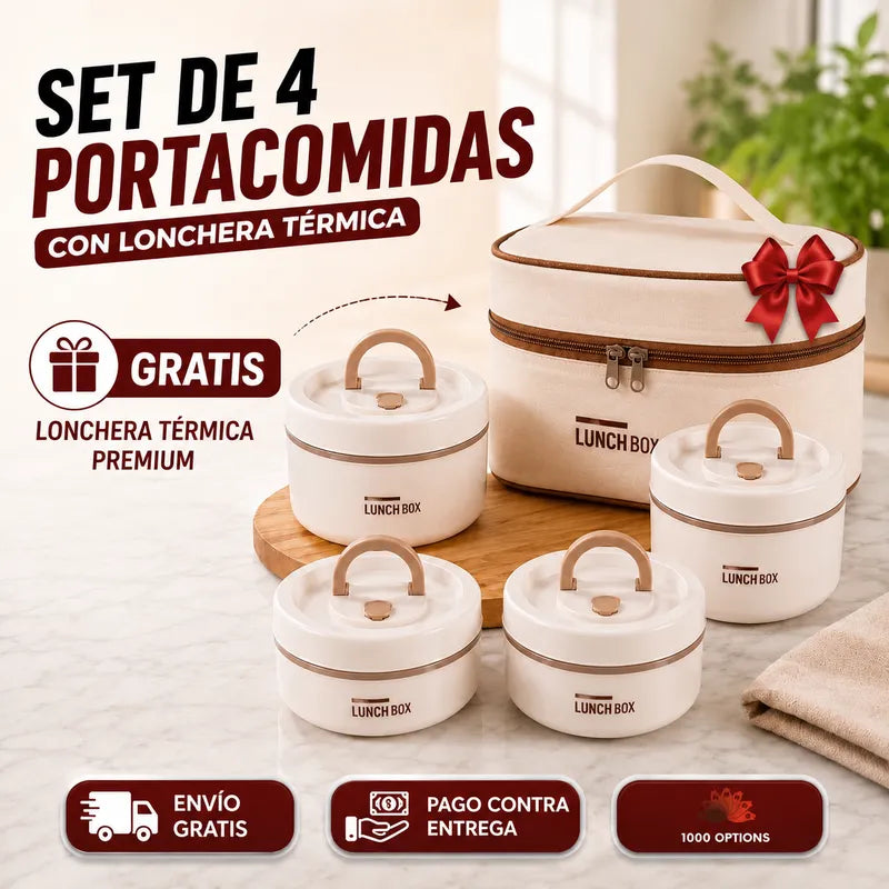 Porta Comida Almuerzo Portátil x4 Sets